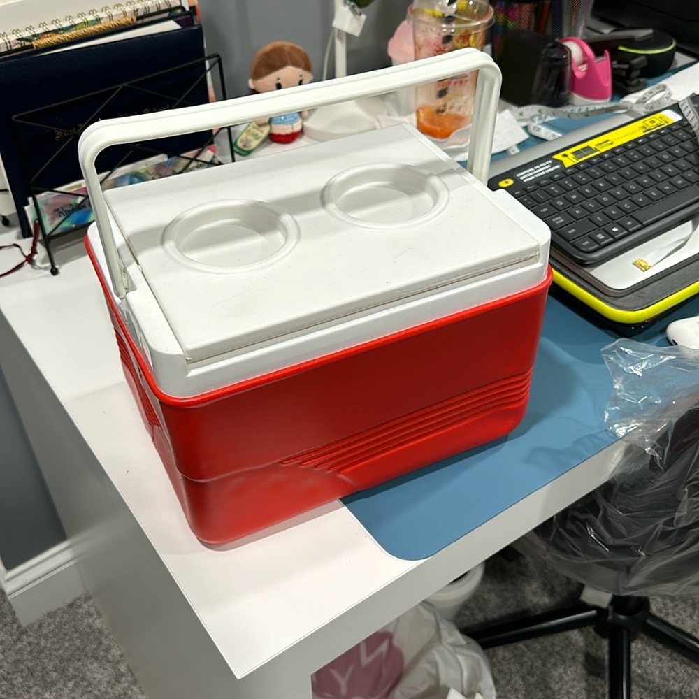Red & White small Ice Cooler with carrying handle